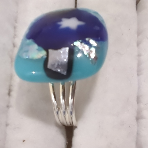 Handmade glass star of david bursting statement ring silver plated adjustable - Picture 2 of 4
